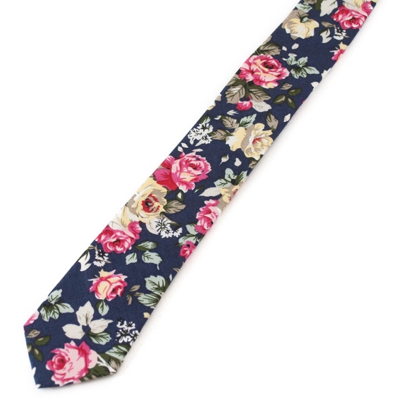 Groomsland Other - Men's Midnight Blue Bohemian Style Floral Necktie